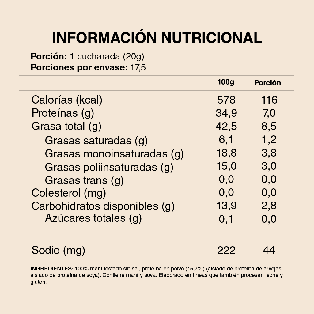 MANTEQUILLA DE MANI PROTEIN SIN AZUCAR 350 GRAMOS