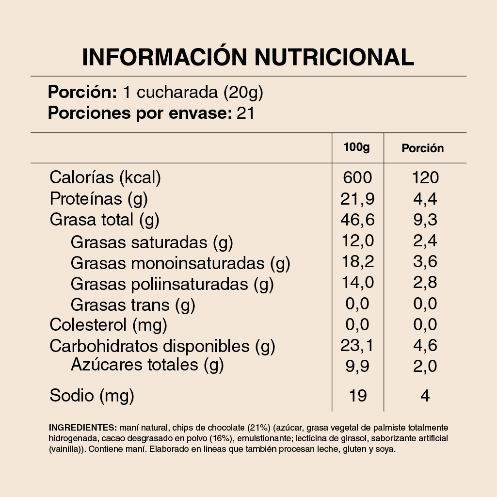 MANTEQUILLA MANI CHOCO CHIPS – FRASCO DE VIDRIO 420 gramos